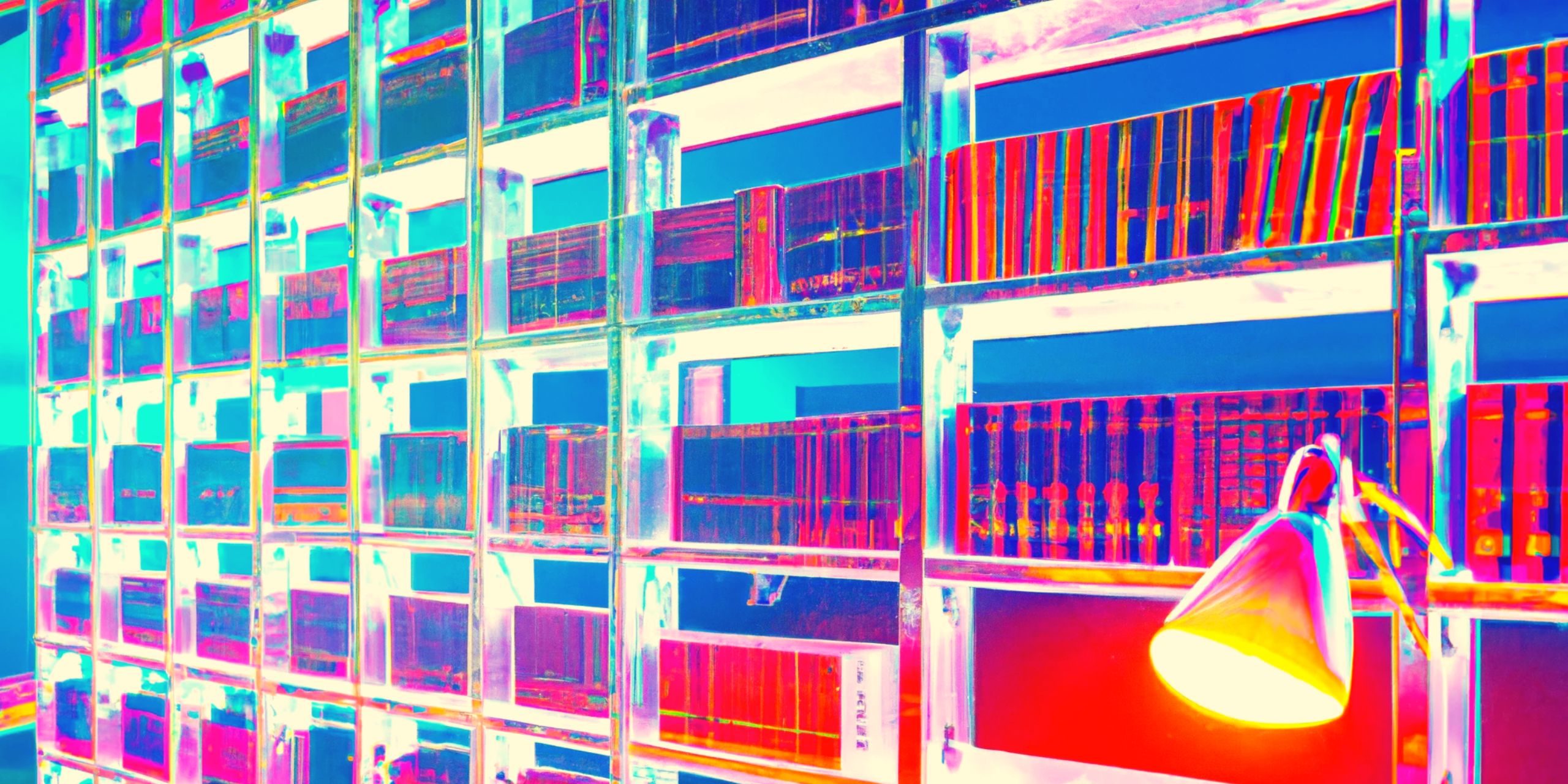 Futuristic Bookshelves full of legal books in a law office, synthwave