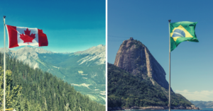 Get a trade mark in Canada and Brazil photo of flags mountains
